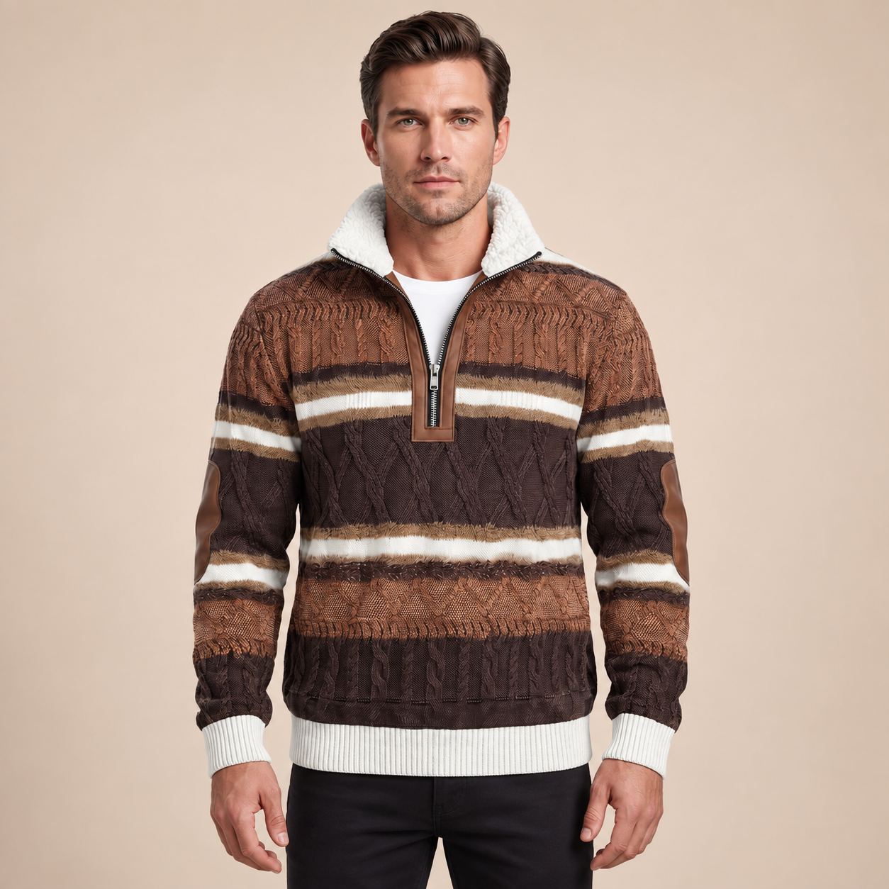 Aaron Pullover mit teddygefüttertem Kragen – Frontansicht