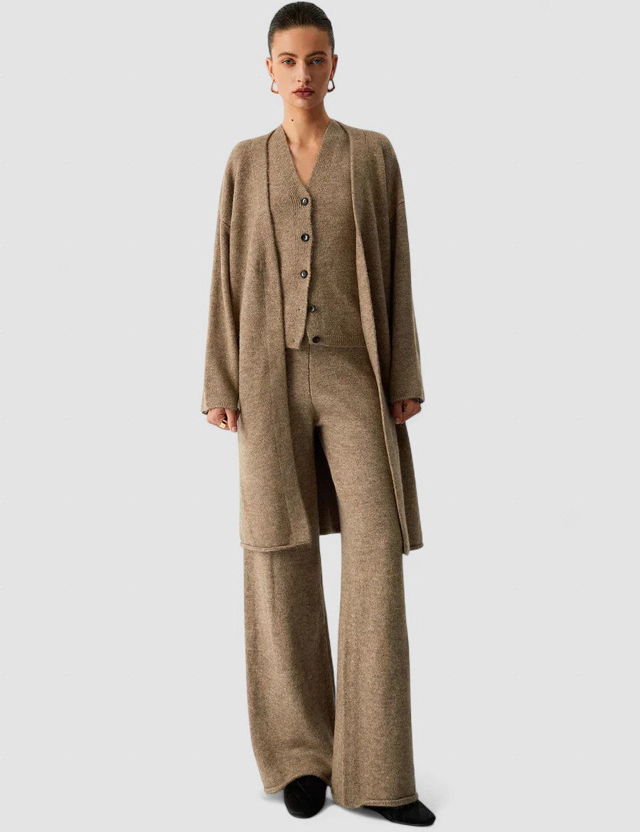 Roxana – Langer Strickjacken-Dreiteiler – Khaki – Bild 1