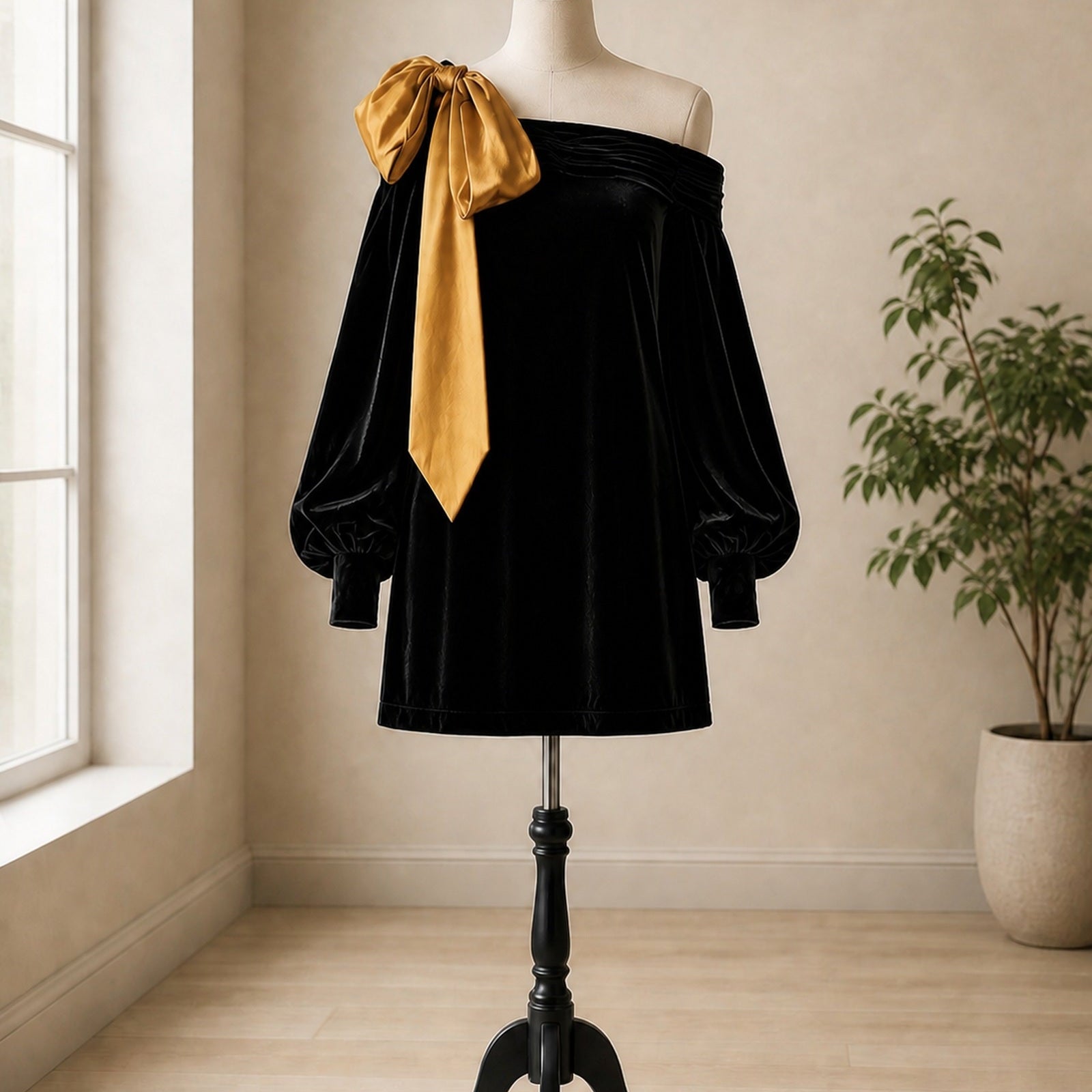 Rochie Negru Natalia prezentată pe manechin