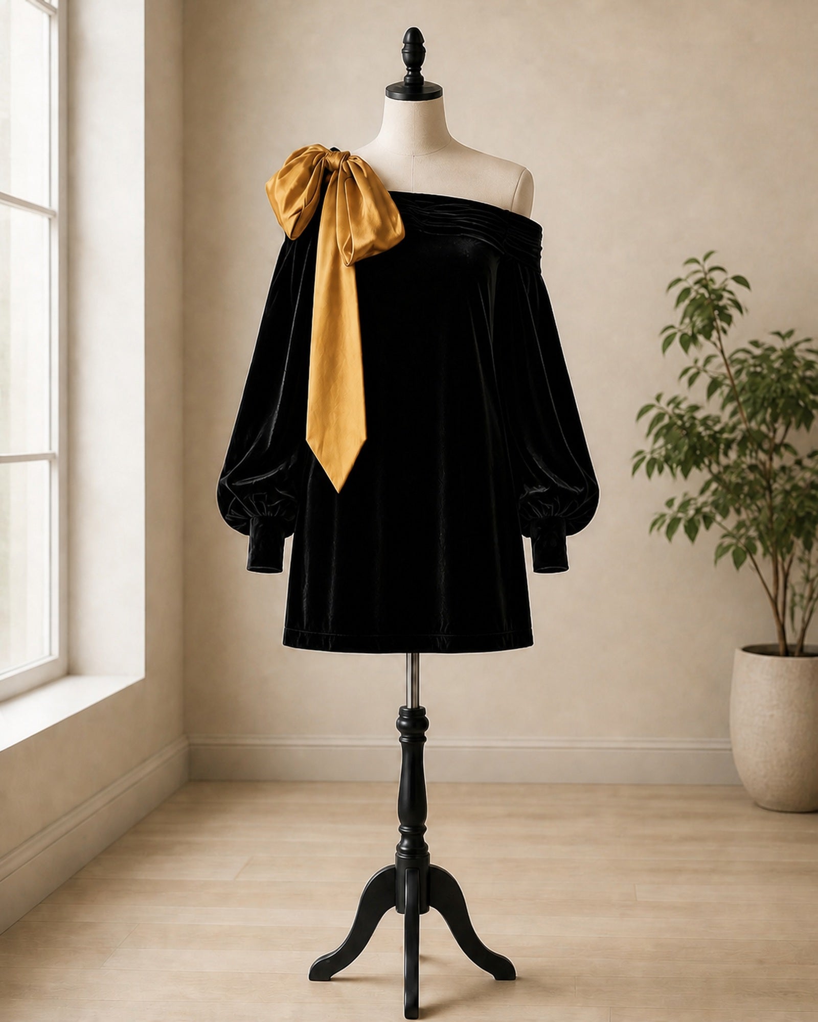 Rochie Negru Natalia prezentată pe manechin