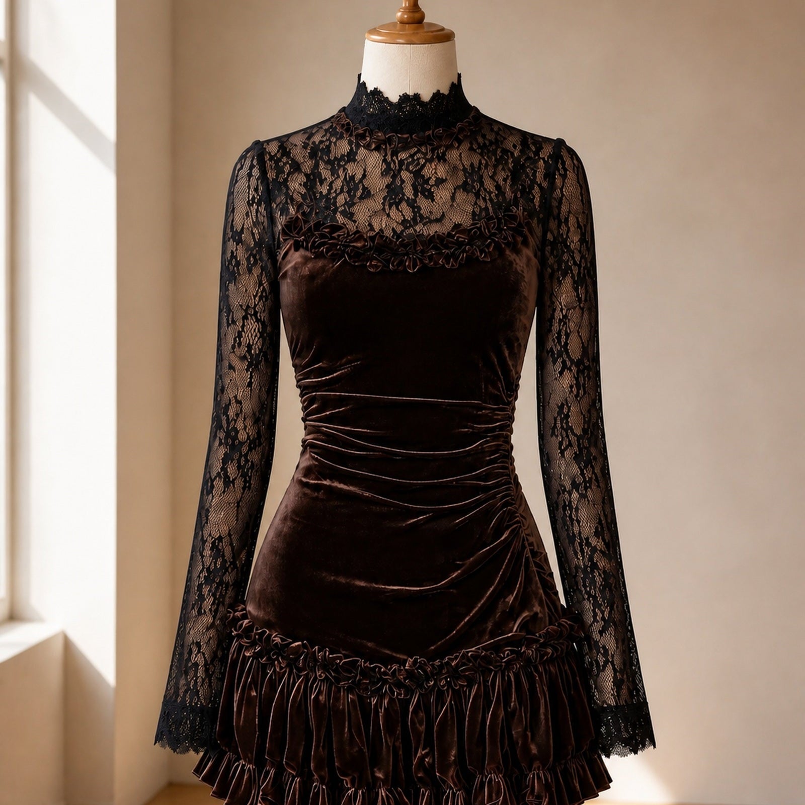 Rochie Chocolate Violeta prezentată pe manechin