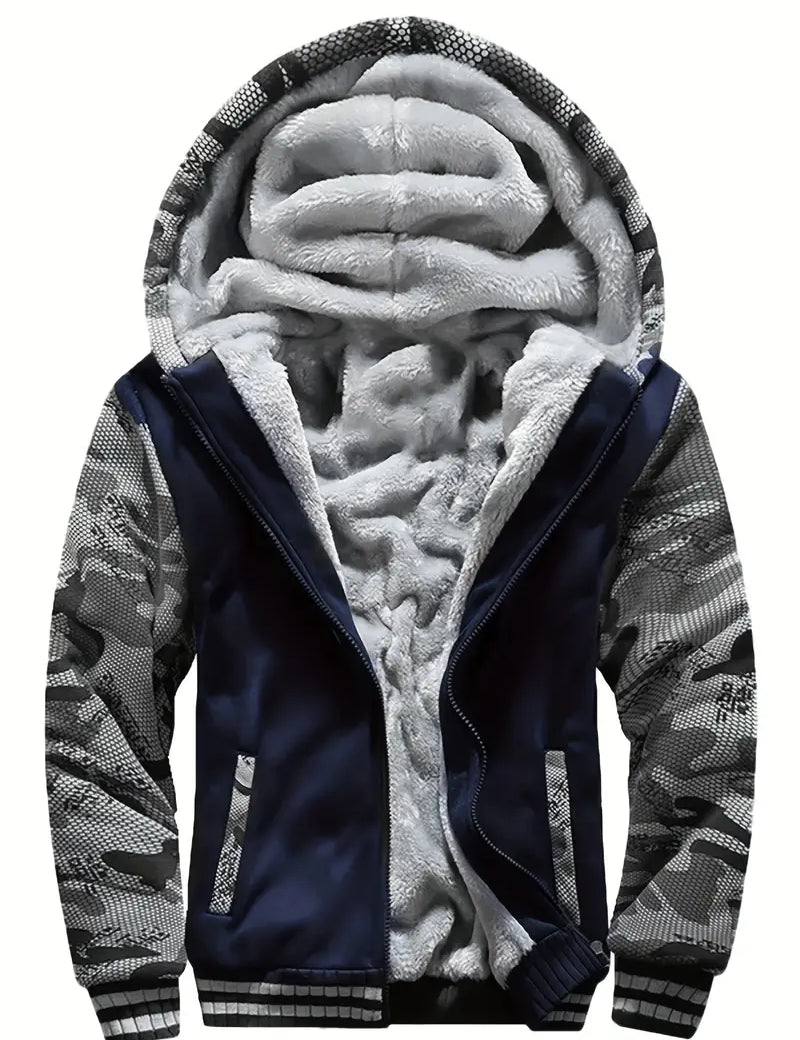 Noah - Warm Men's Fleece Jacket with Hood Schwarz