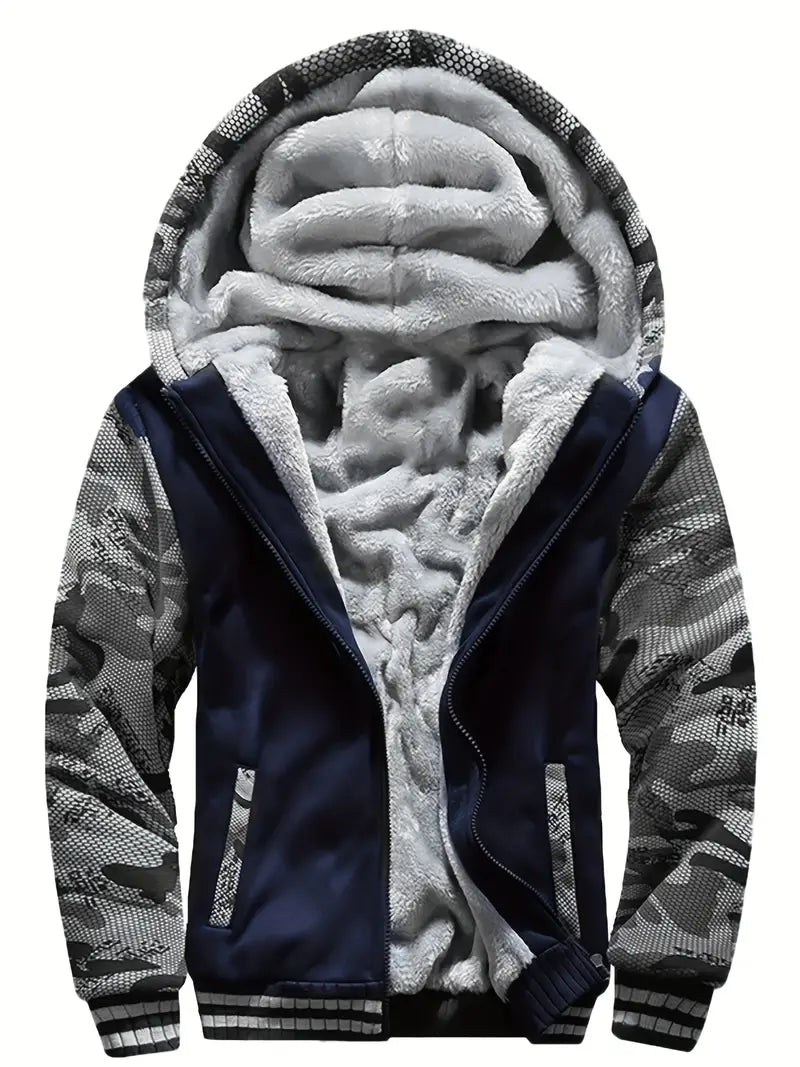 Noah - Warm Men's Fleece Jacket with Hood Schwarz