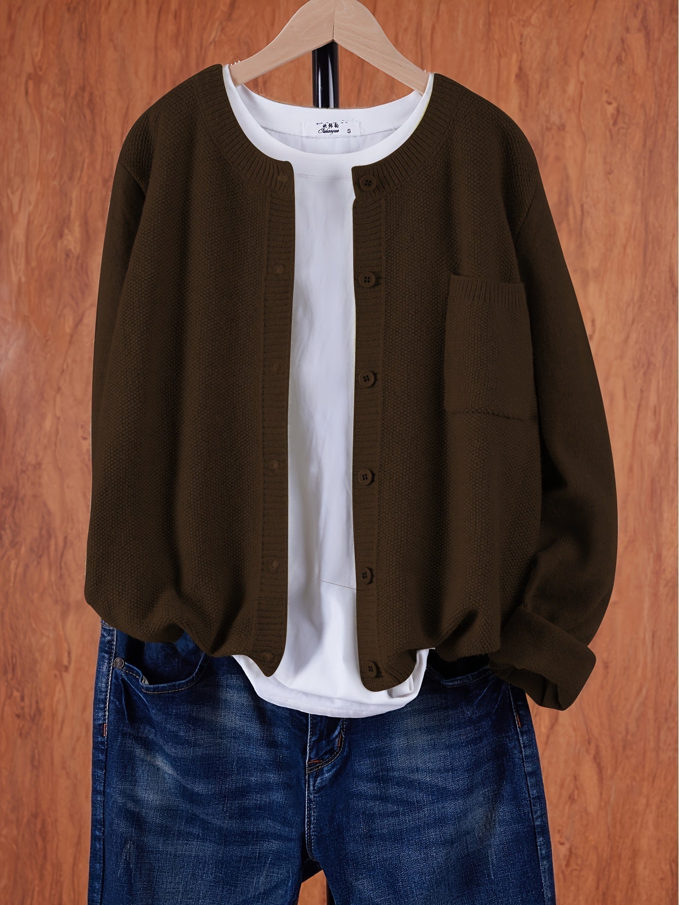 Eugenia | Damen crew-neck Cardigan mit Knöpfe und Tasche – Bild 12