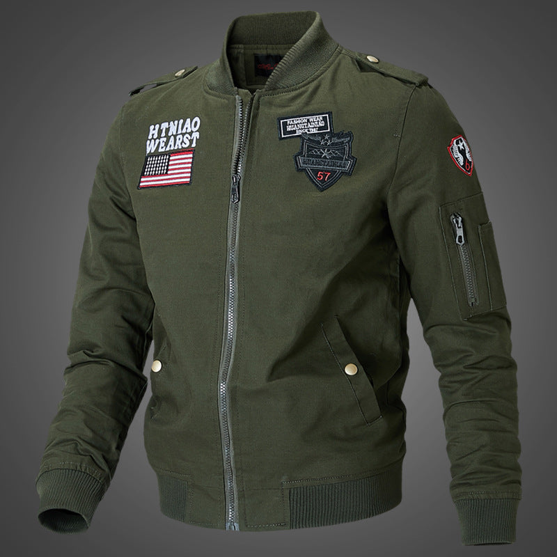 Men’s bomber jacket with patch appliqués and sleeve pocket Khaki