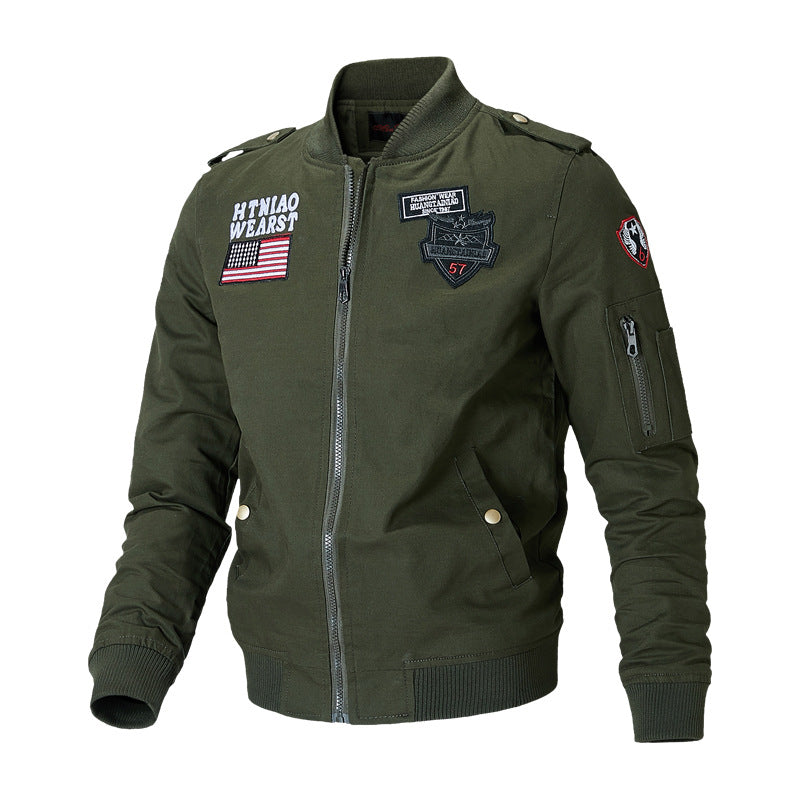 Men’s bomber jacket with patch appliqués and sleeve pocket Khaki
