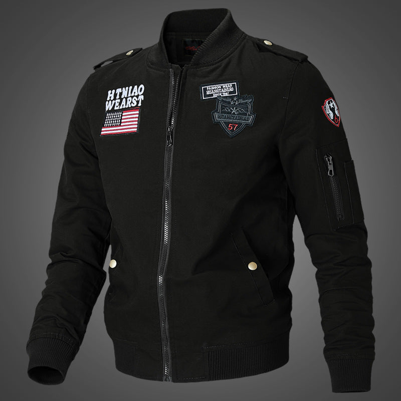 Men’s bomber jacket with patch appliqués and sleeve pocket Grün