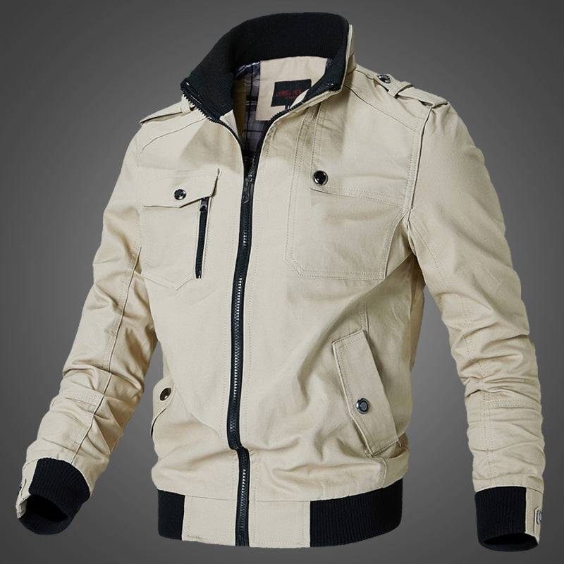 Men’s canvas bomber jacket with ribbed cuffs and chest pockets Blau