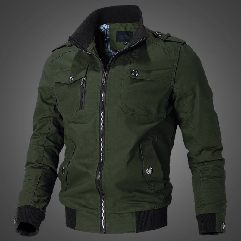 Men’s canvas bomber jacket with ribbed cuffs and chest pockets Khaki