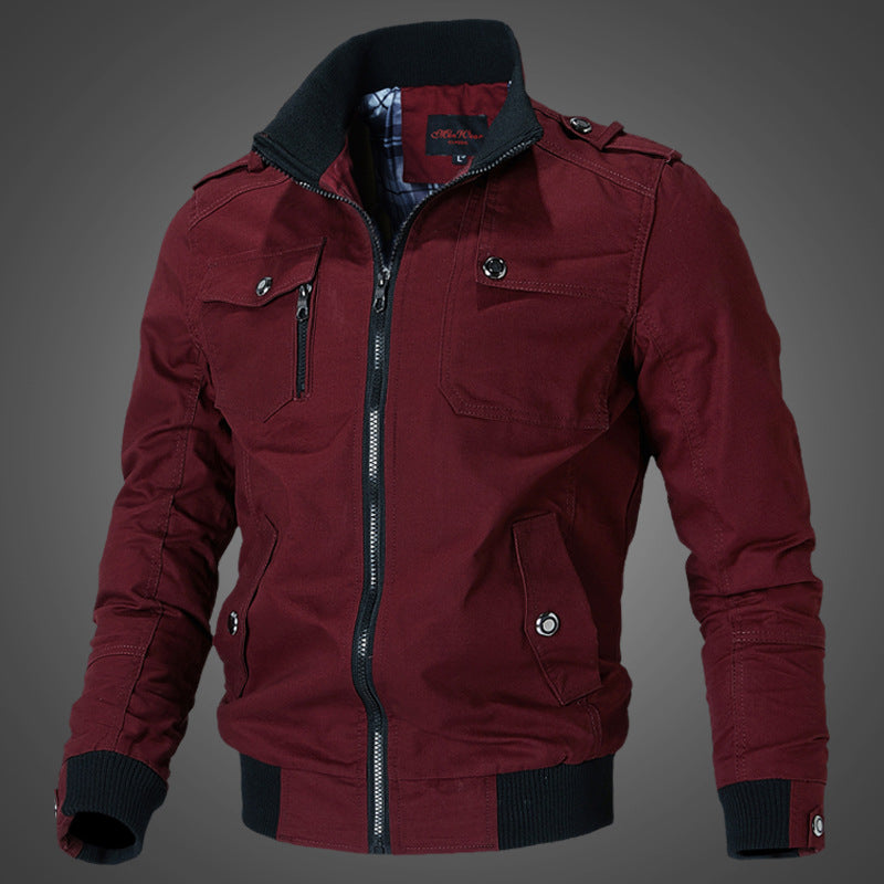 Men’s canvas bomber jacket with epaulettes and front zipper Schwarz