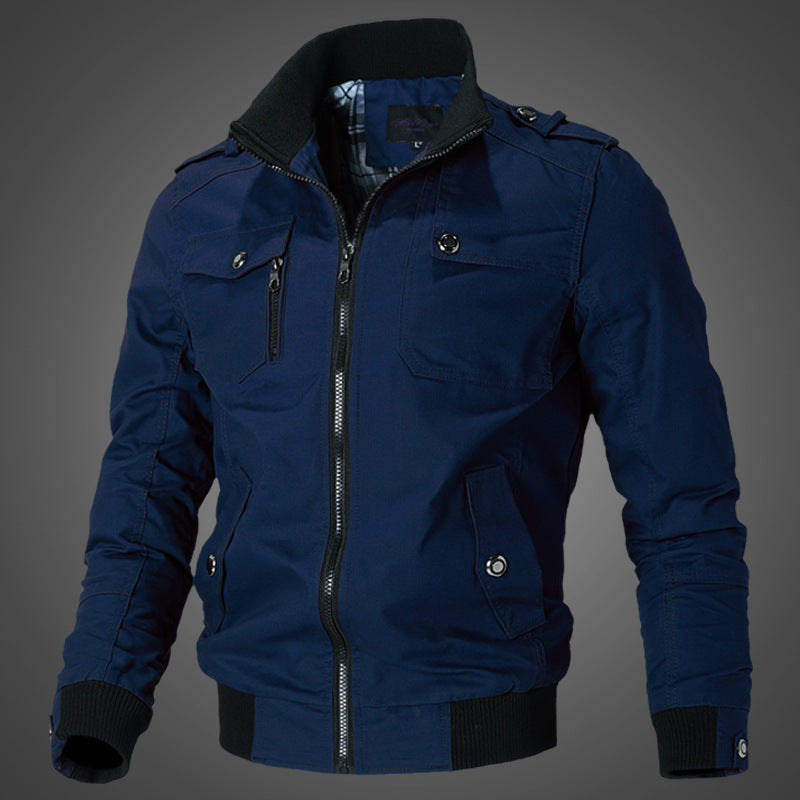 Men’s canvas bomber jacket with epaulettes and front zipper Bordeaux