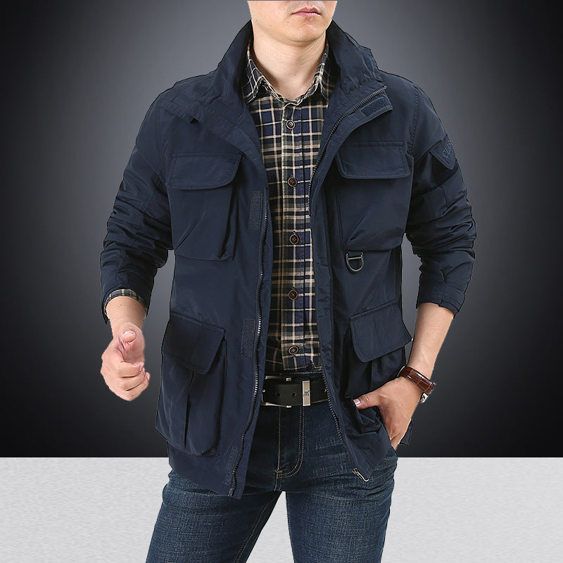Men’s utility field jacket with flap and zippered pockets Schwarz