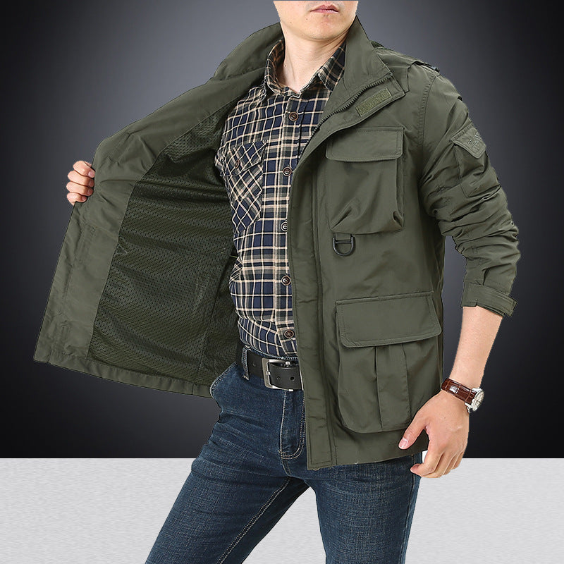 Men’s utility field jacket with flap and zippered pockets Olivgrün