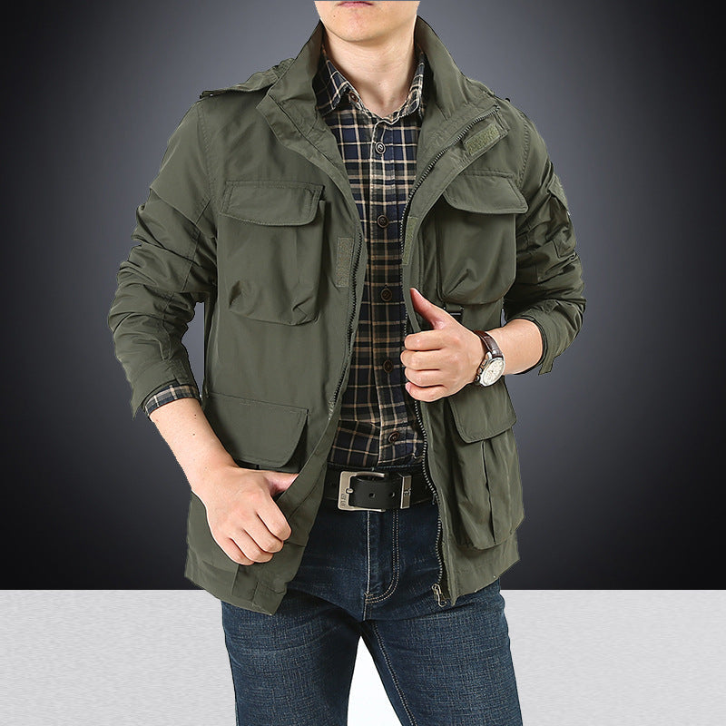 Men’s utility field jacket with flap and zippered pockets Dunkelblau