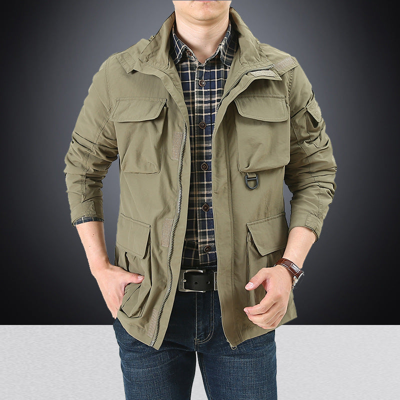 Men’s utility field jacket with flap and zippered pockets Khaki