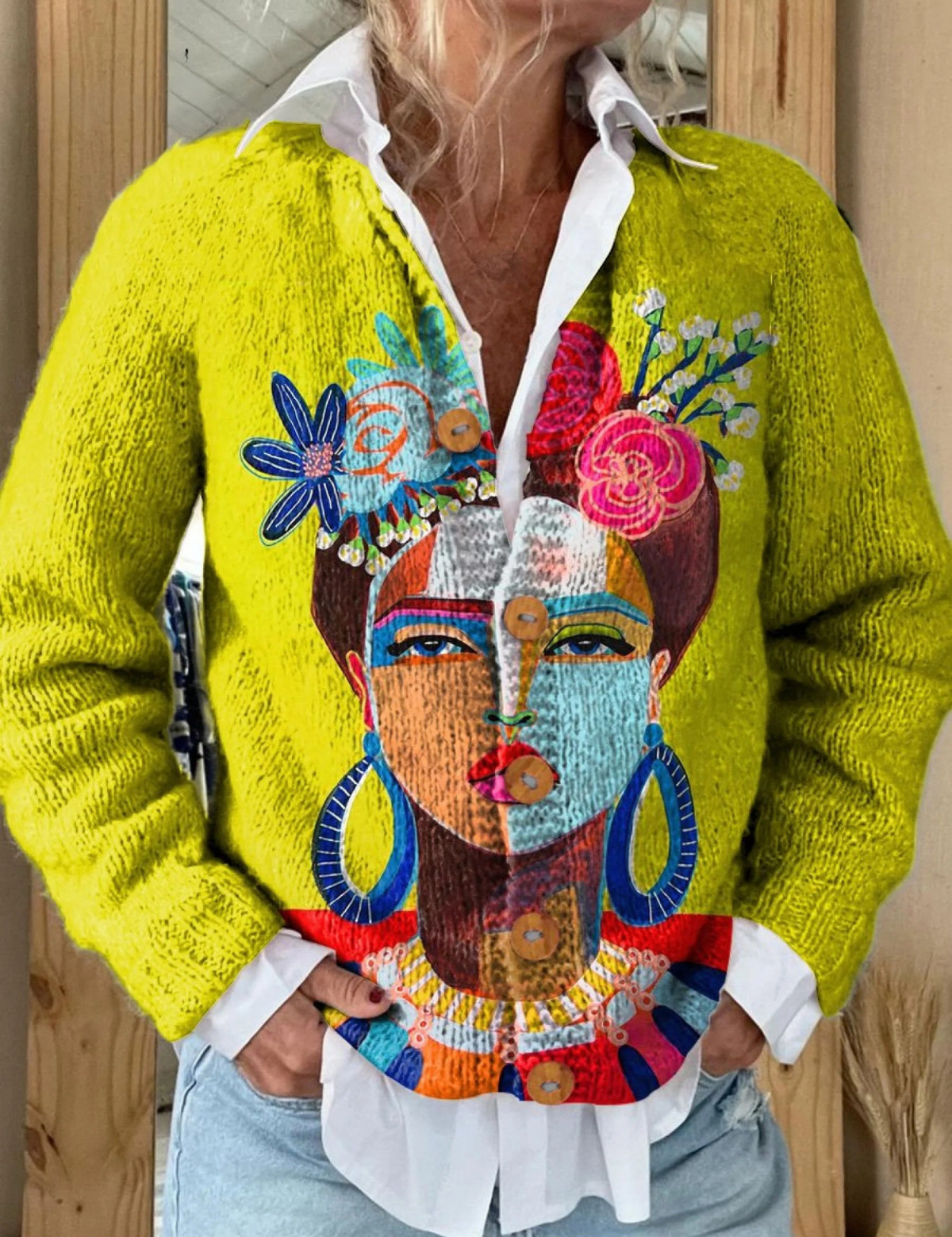 Freda | Cardigan mit Porträt-Print – Bild 1
