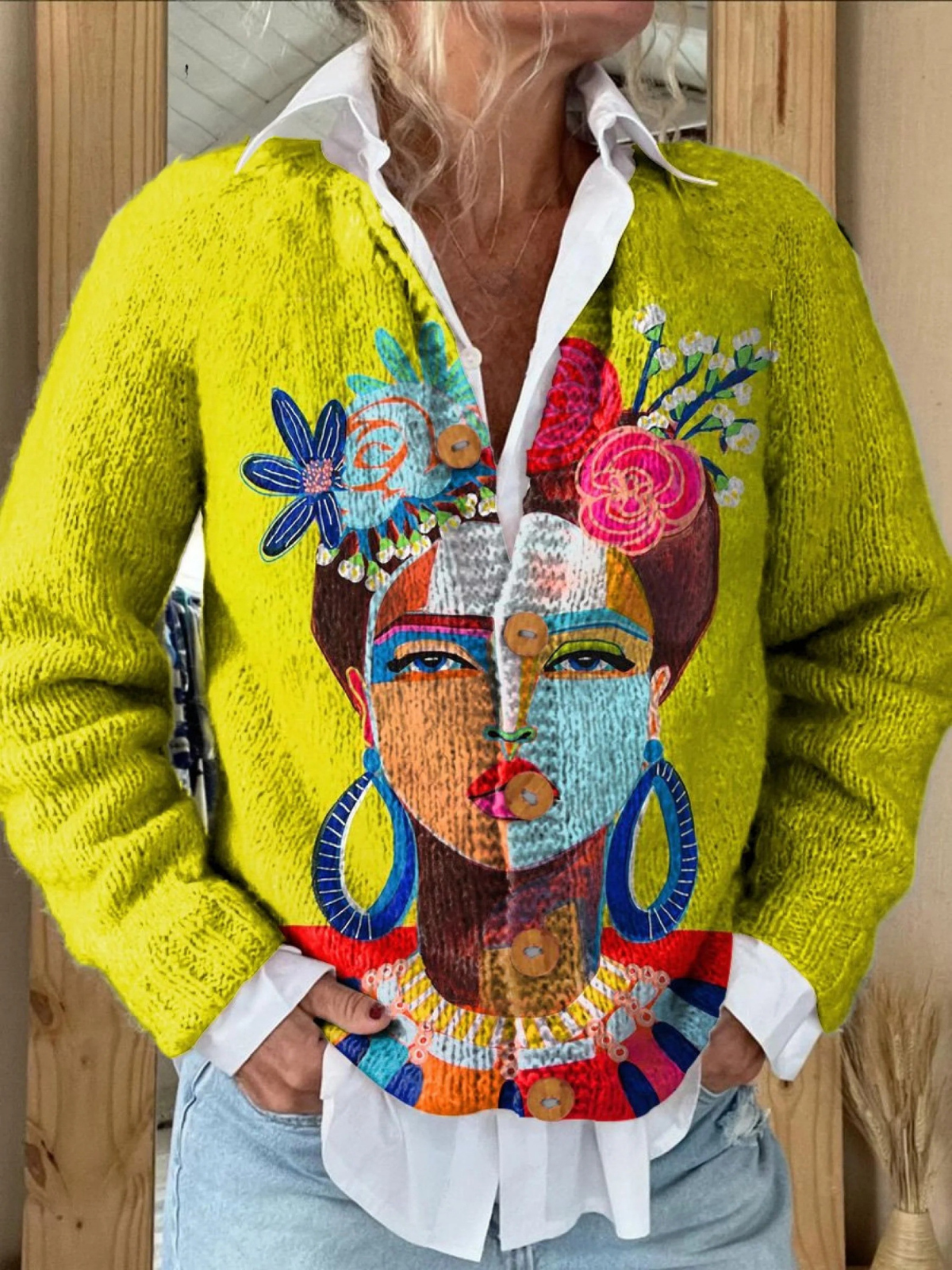 Freda | Cardigan mit Porträt-Print – Bild 1
