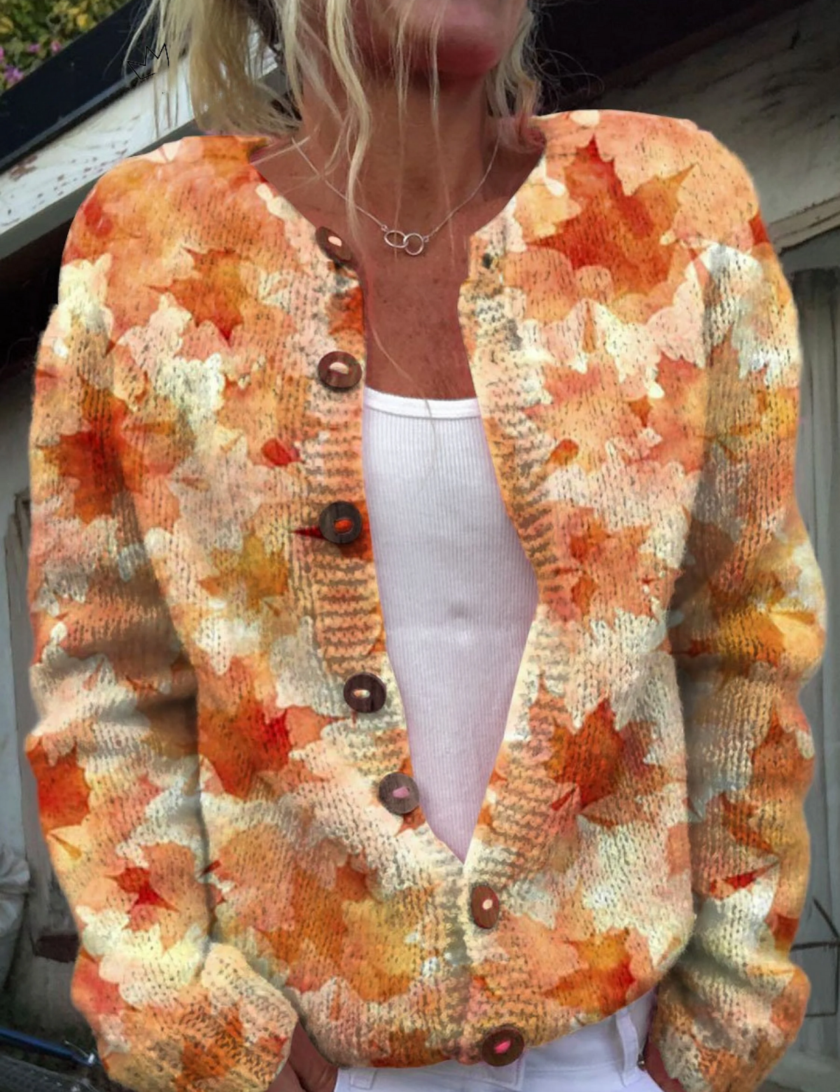 Cardigan mit Ahornblatt-Print – Bild 1