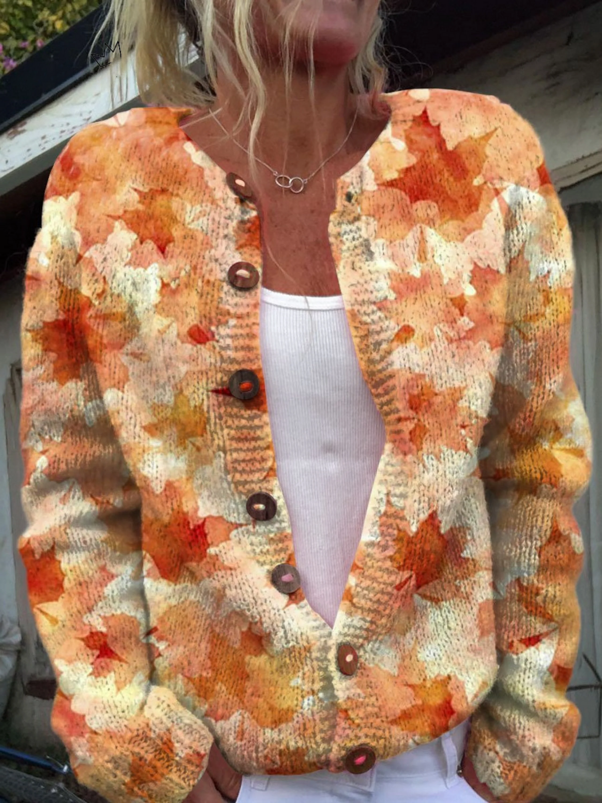 Cardigan mit Ahornblatt-Print – Bild 1