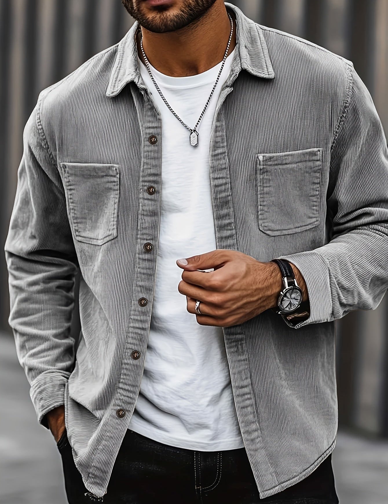 Johan | Men's shirt jacket with buttons and pockets Khaki