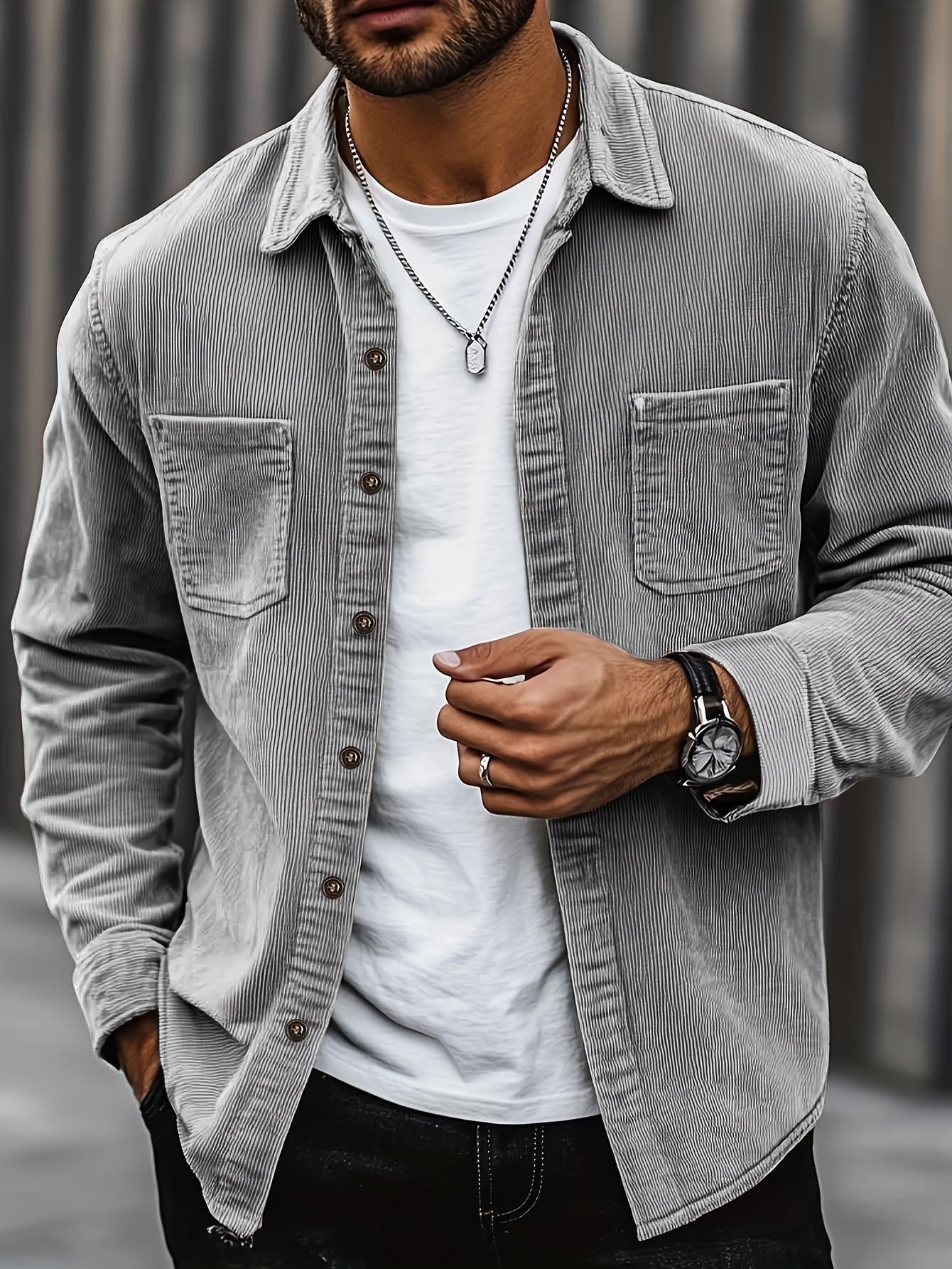 Johan | Men's shirt jacket with buttons and pockets Khaki
