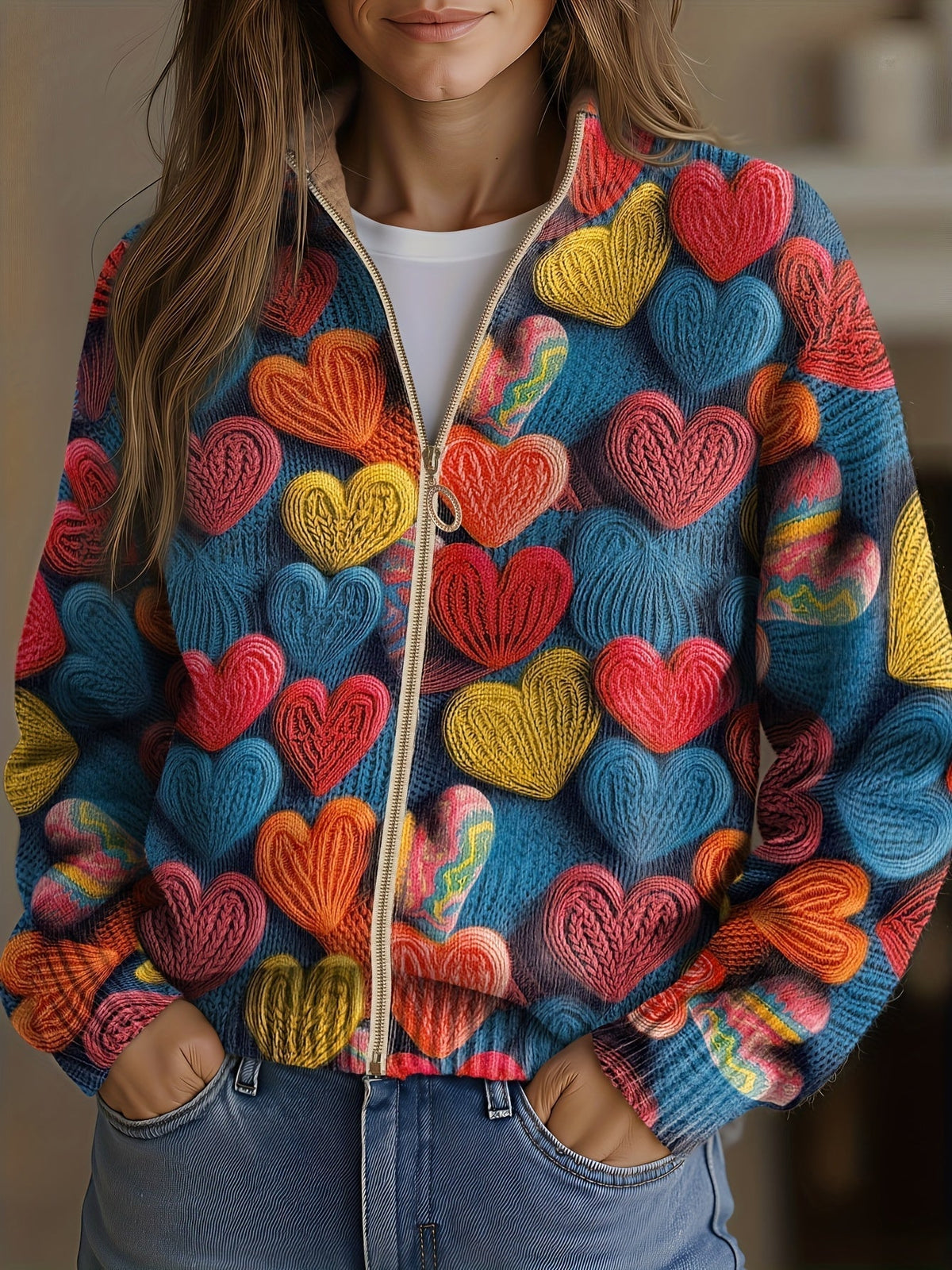 Valentine | Damen Cardigan mit strukturiert Strick und Herz appliqués – Bild 1