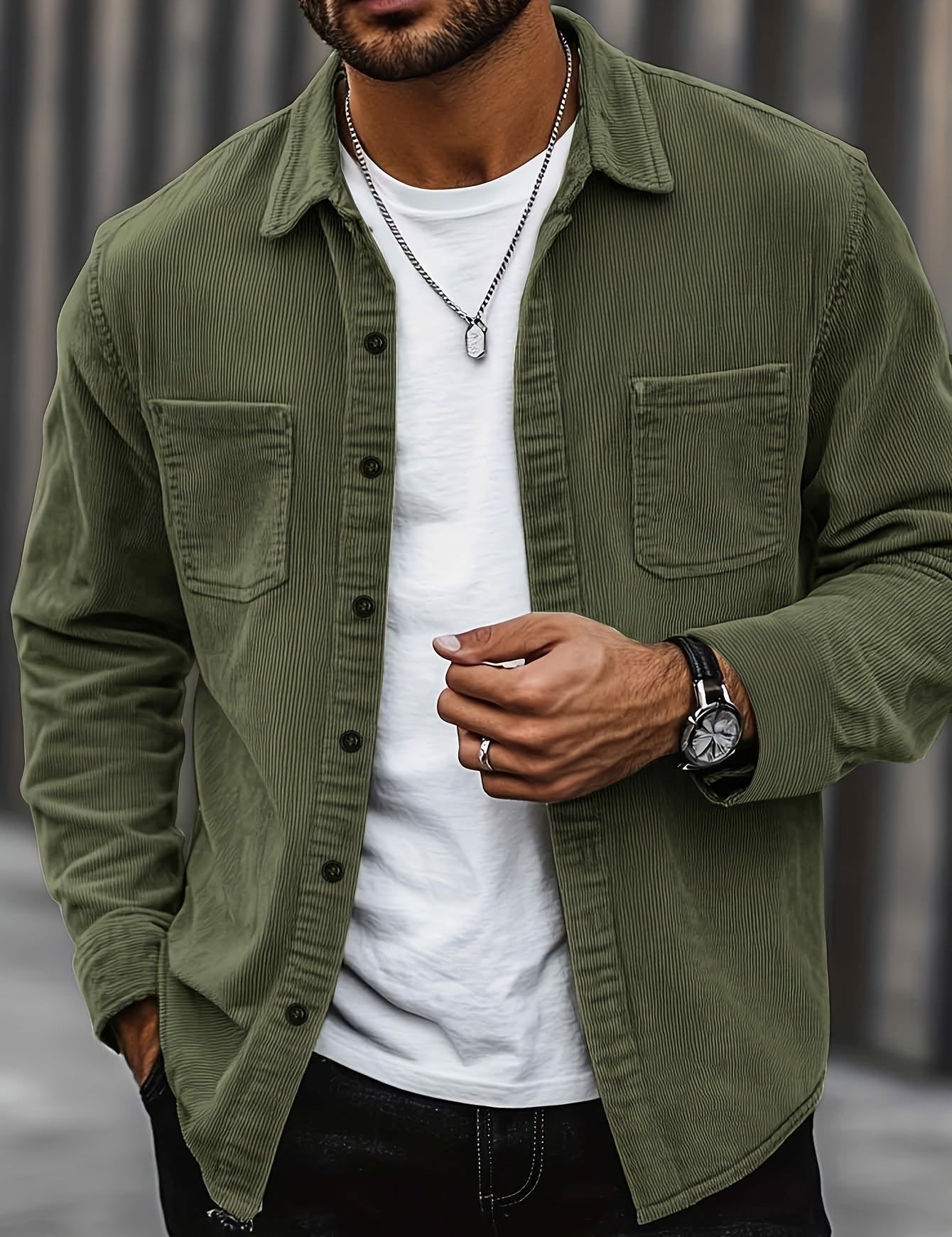 Johan | Men's shirt jacket with buttons and pockets Khaki