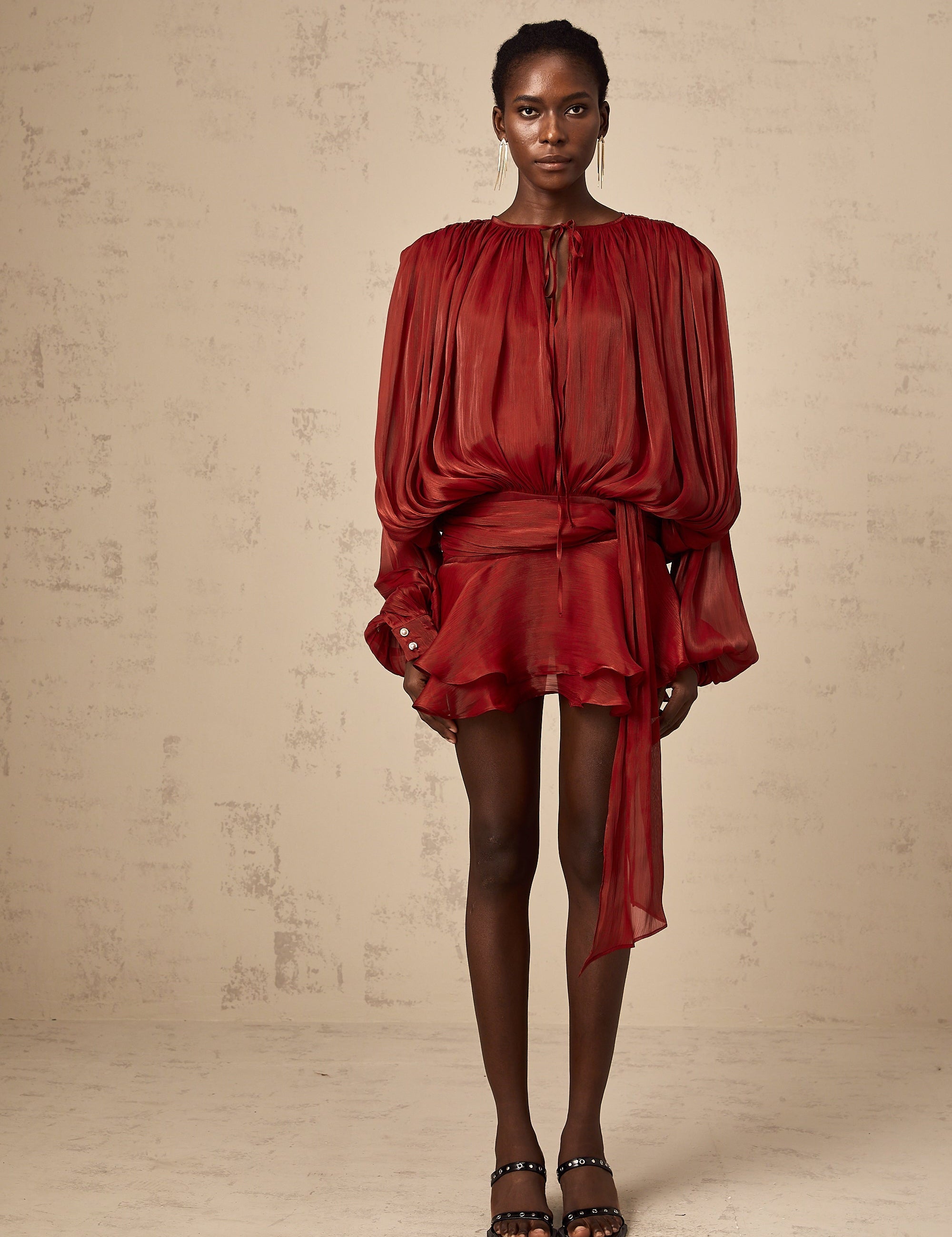 Mini-Kleid Eugénie mit Rüschen und vollständigen Falten, Rot – Bild 4