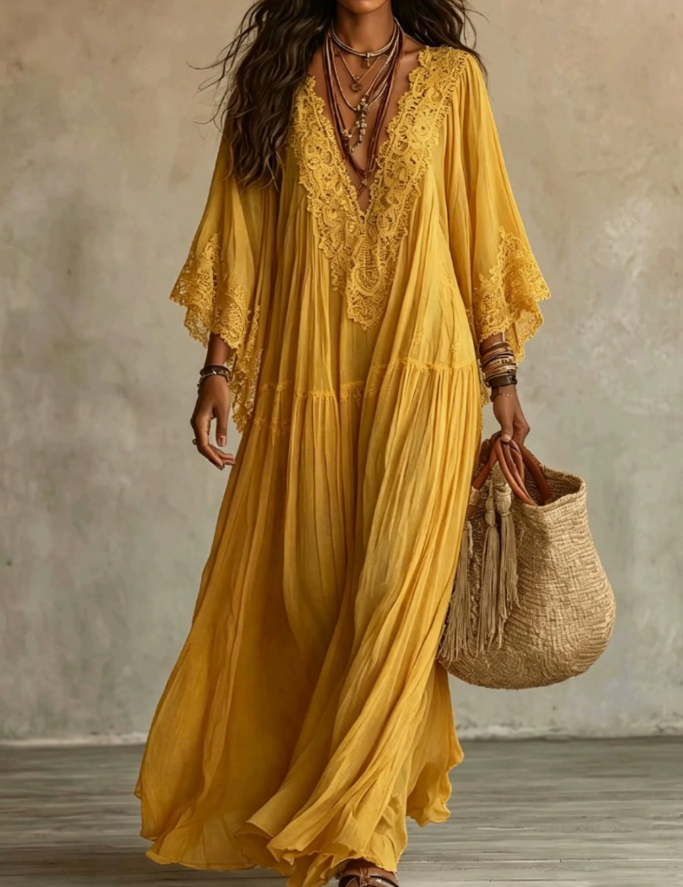 Celeste – Langes Kleid aus elfenbeinfarbenem Chiffon und Spitze – Bild 21