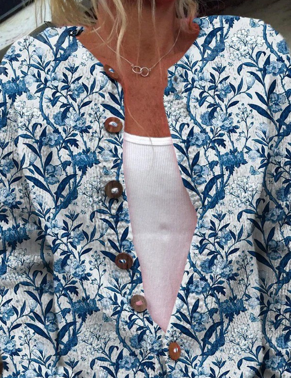 Cardigan mit blau-weißem Blumenprint – Bild 2