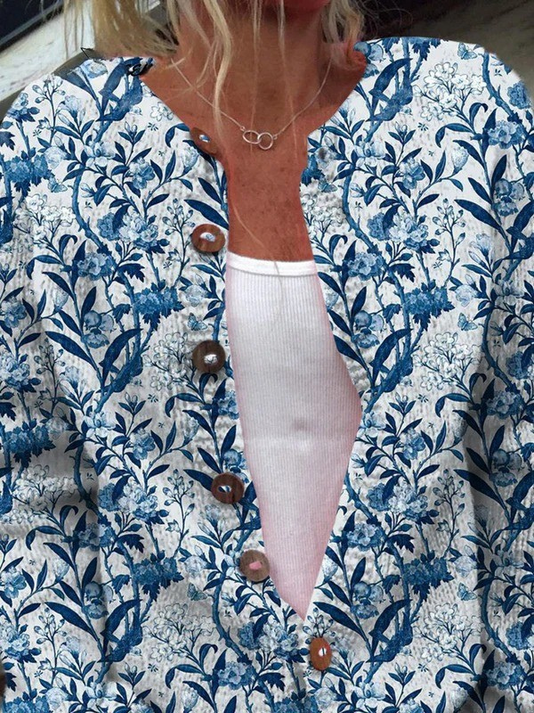 Cardigan mit blau-weißem Blumenprint – Bild 2