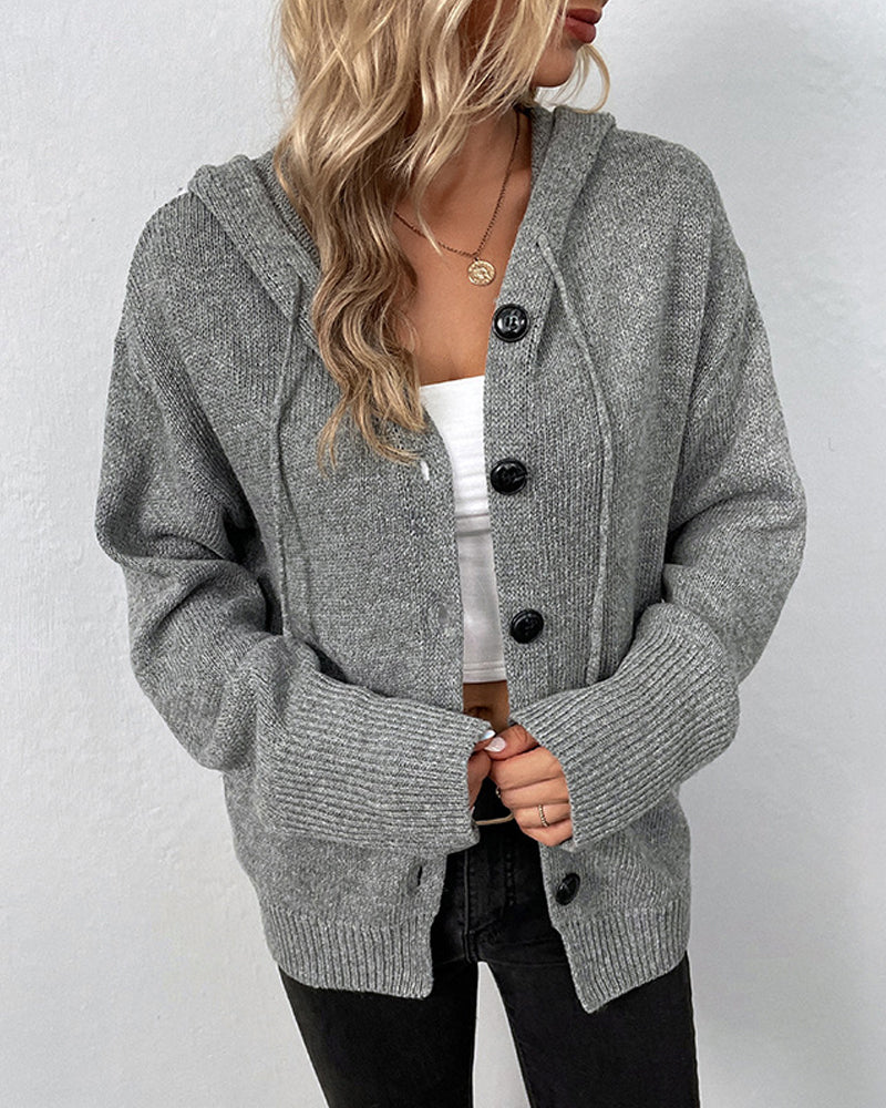 Mia | Damen Cardigan mit Kapuze mit Knöpfe – Bild 2