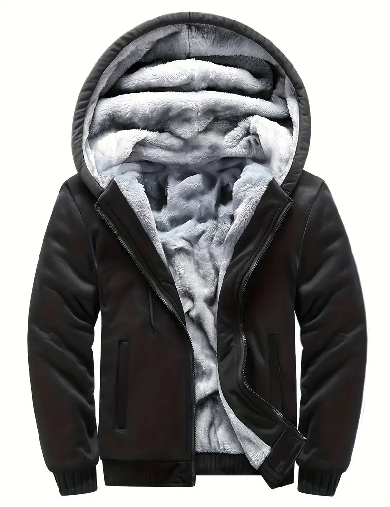 Noah - Warm Men's Fleece Jacket with Hood Graphite Color