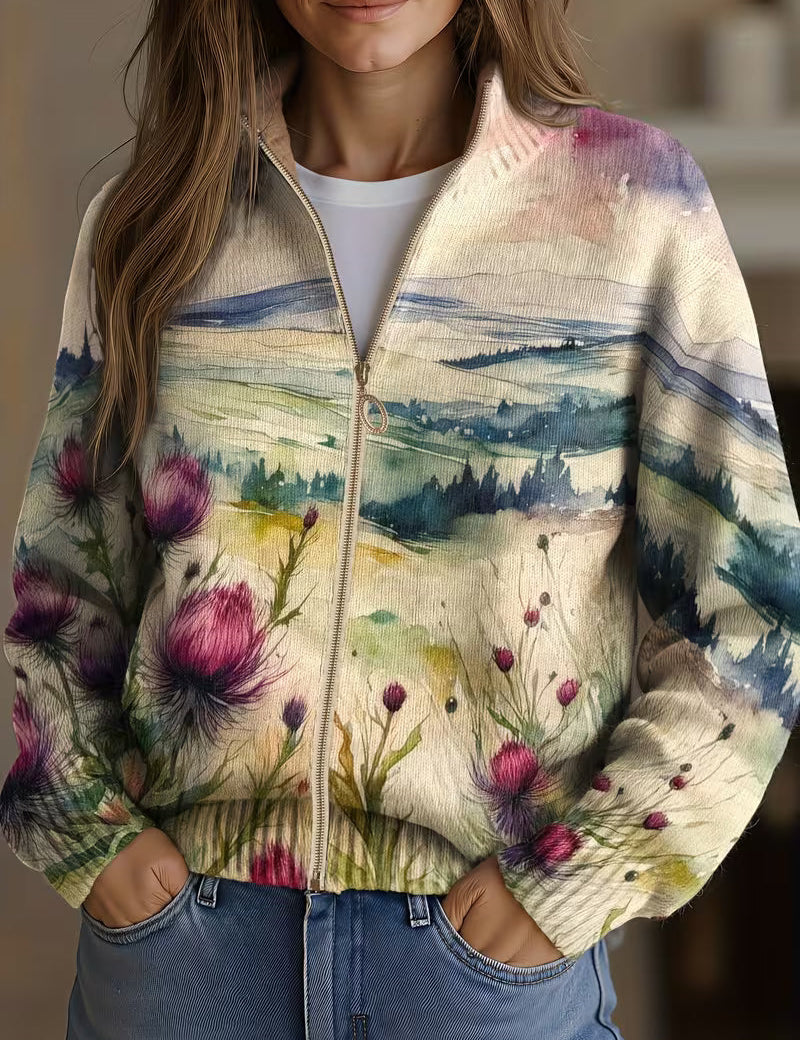 Zelda | Zip-Cardigan mit Aquarell-Print – Bild 1