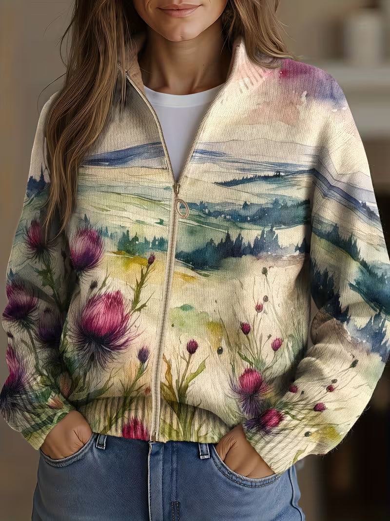 Zelda | Zip-Cardigan mit Aquarell-Print – Bild 1