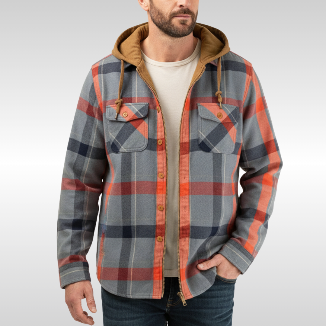Rowan | Men's plaid jacket with hood, pockets, and buttons Blau