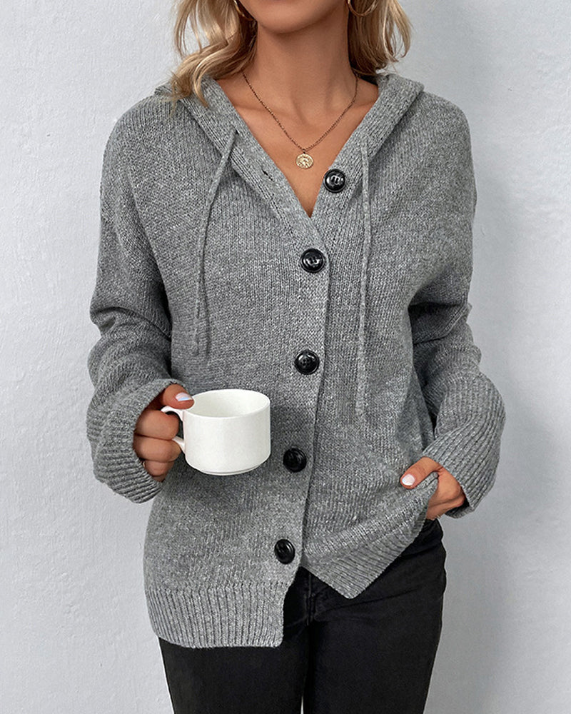 Mia | Damen Cardigan mit Kapuze mit Knöpfe – Bild 1