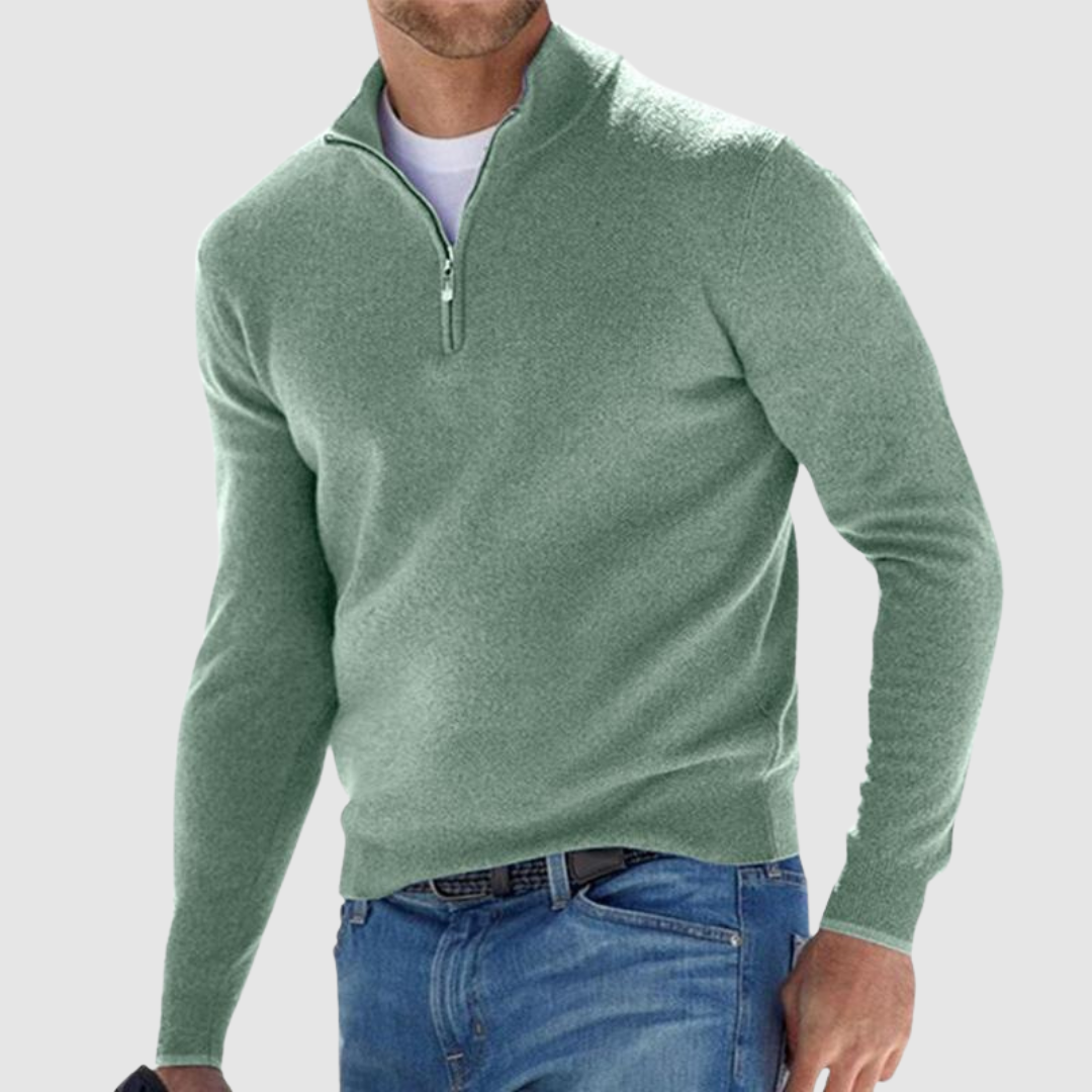 Alexandru-David – Kurzreißverschluss-Pullover – Weiß – Bild 1