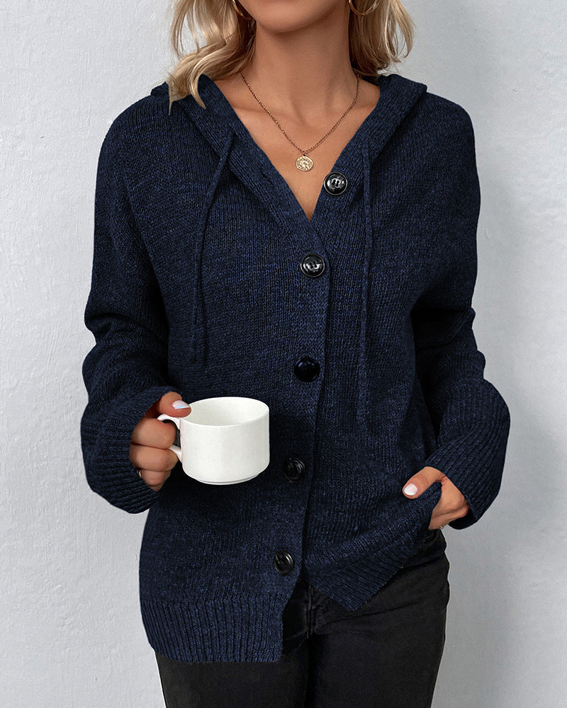 Mia | Damen Cardigan mit Kapuze mit Knöpfe – Bild 7