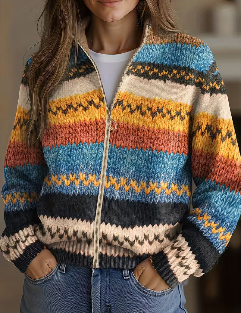 Yseult | Damen Cardigan mit zigzag stripes und a gold-tone Reißverschluss – Bild 1