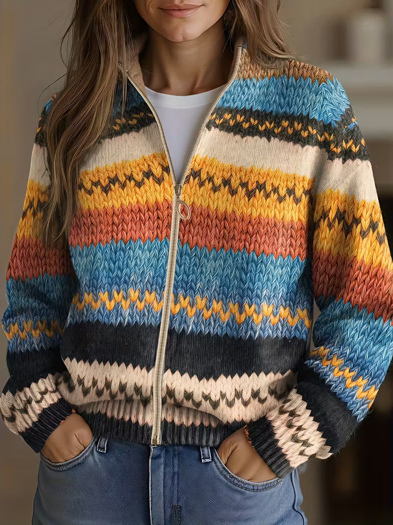 Yseult | Damen Cardigan mit zigzag stripes und a gold-tone Reißverschluss – Bild 1