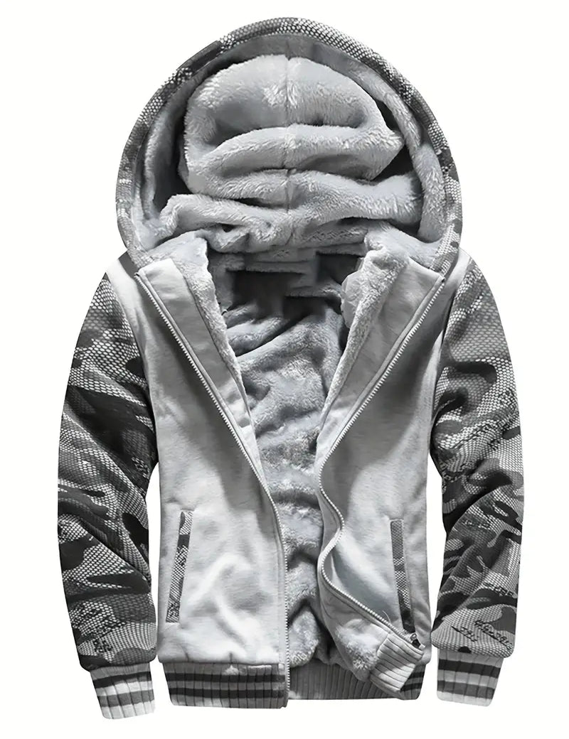 Noah - Warm Men's Fleece Jacket with Hood Schwarz