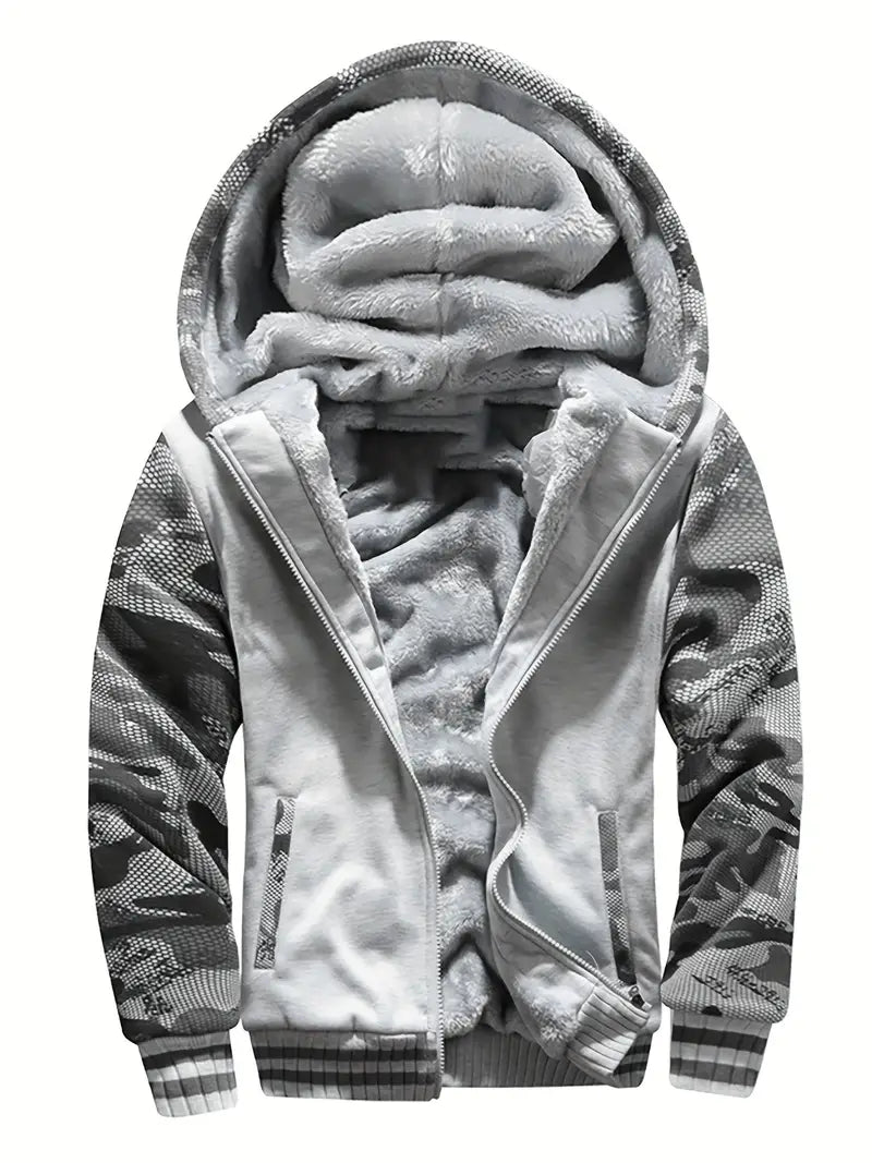 Noah - Warm Men's Fleece Jacket with Hood Schwarz
