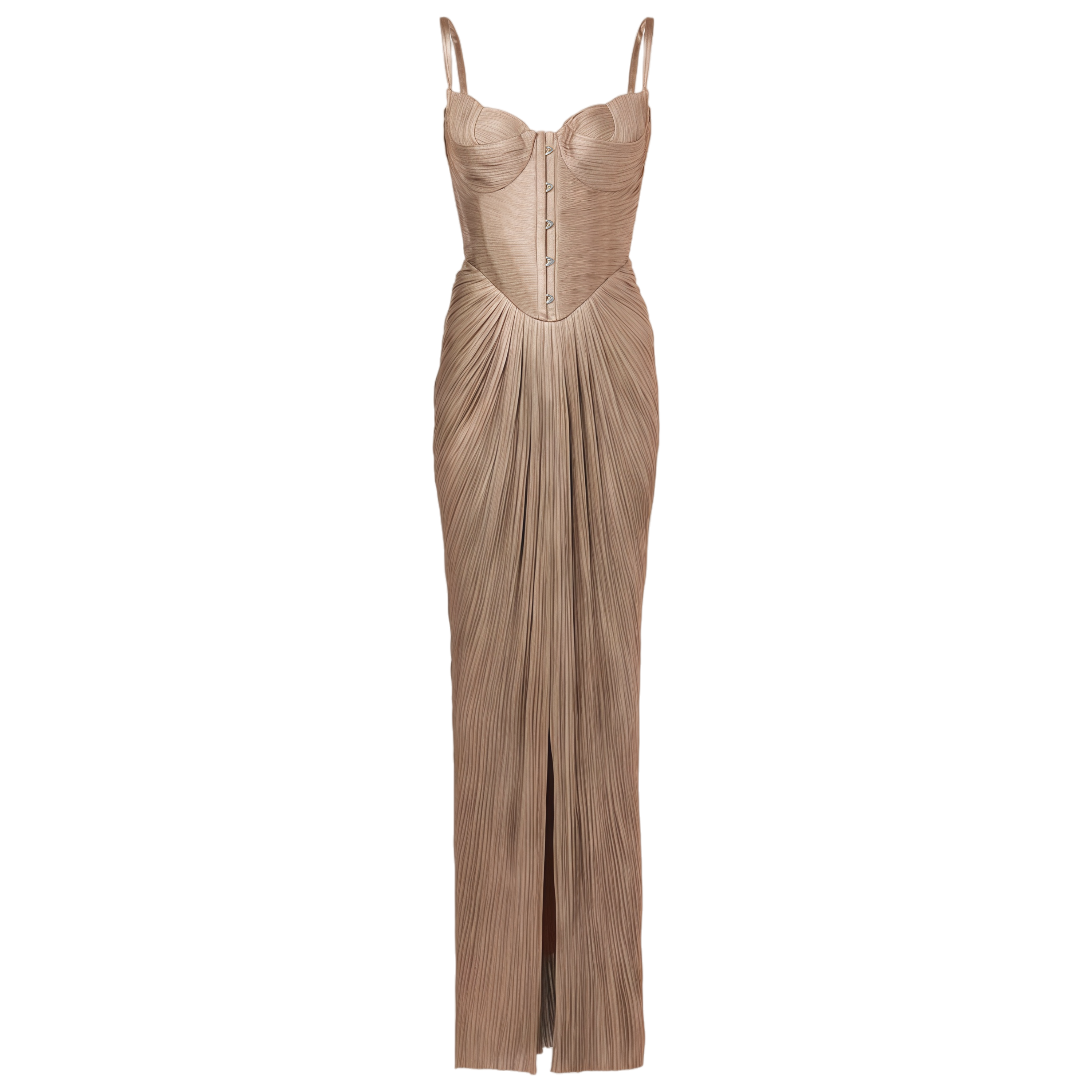 Plissiertes Korsagen-Maxikleid Nicoletta Gold Glossy – Bild 4