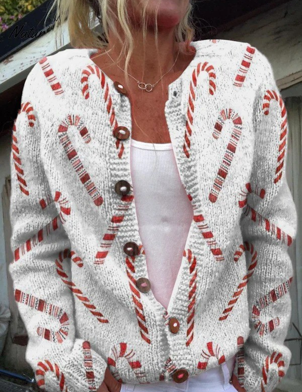 Cardigan mit Zuckerstangen-Print – Bild 1