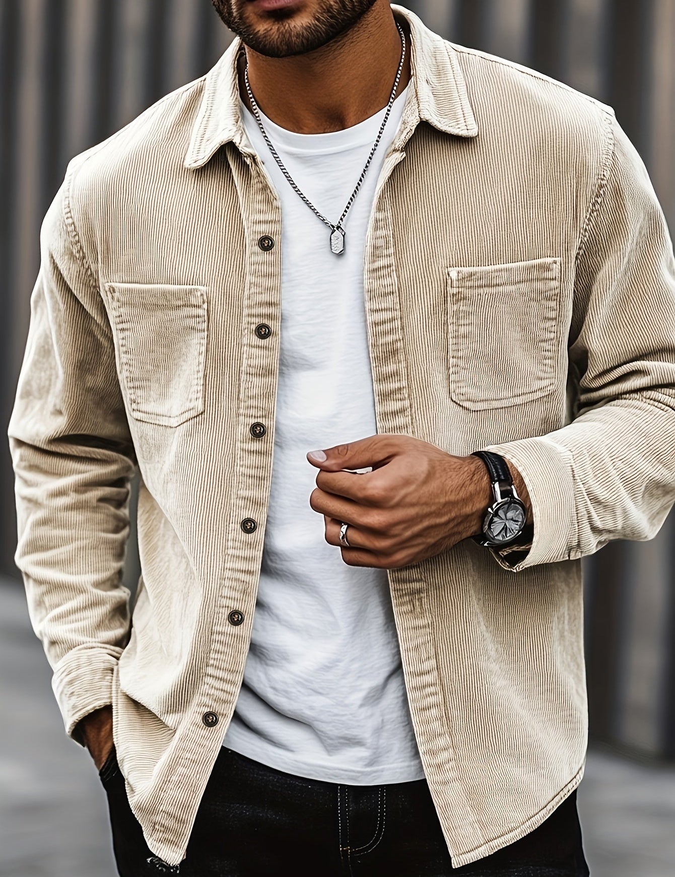 Johan | Men's shirt jacket with buttons and pockets Khaki
