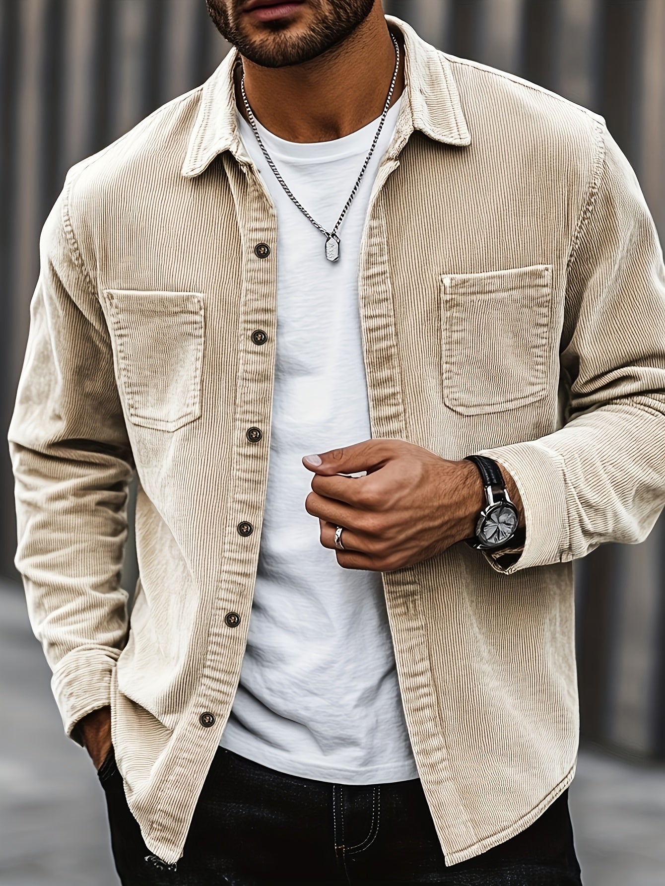 Johan | Men's shirt jacket with buttons and pockets Khaki