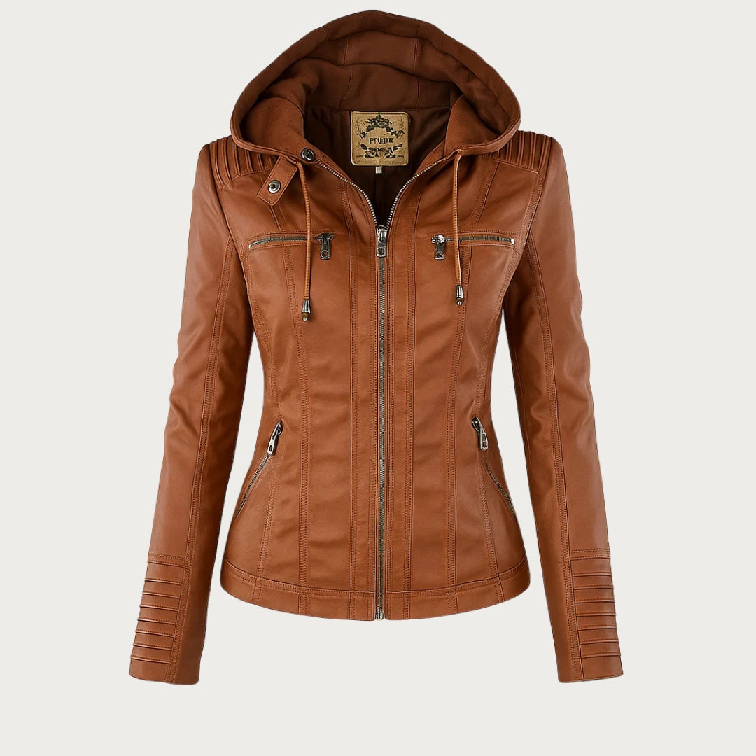 Georgiana – Bikerjacke aus Kunstleder – Kamelbraun – Bild 1