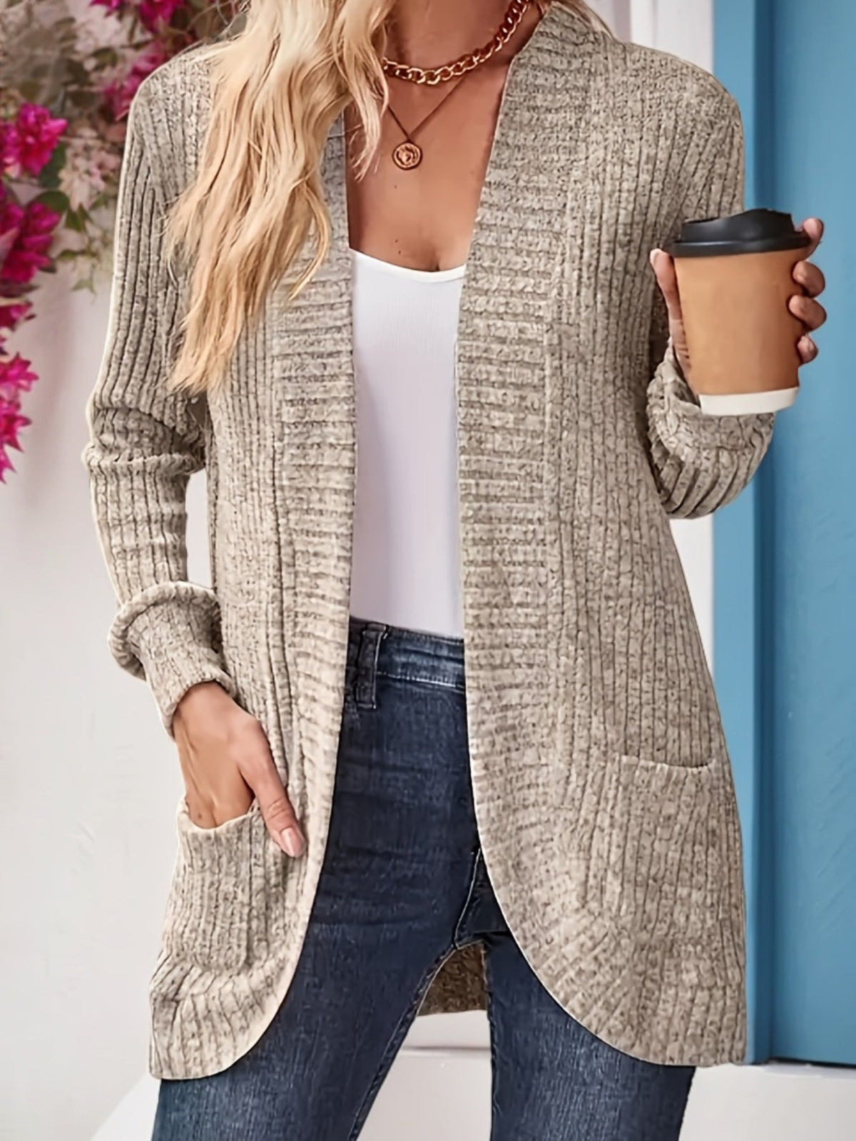 Neva | Eleganter lang-sleeved ribbed-Strickcardigan – Bild 3