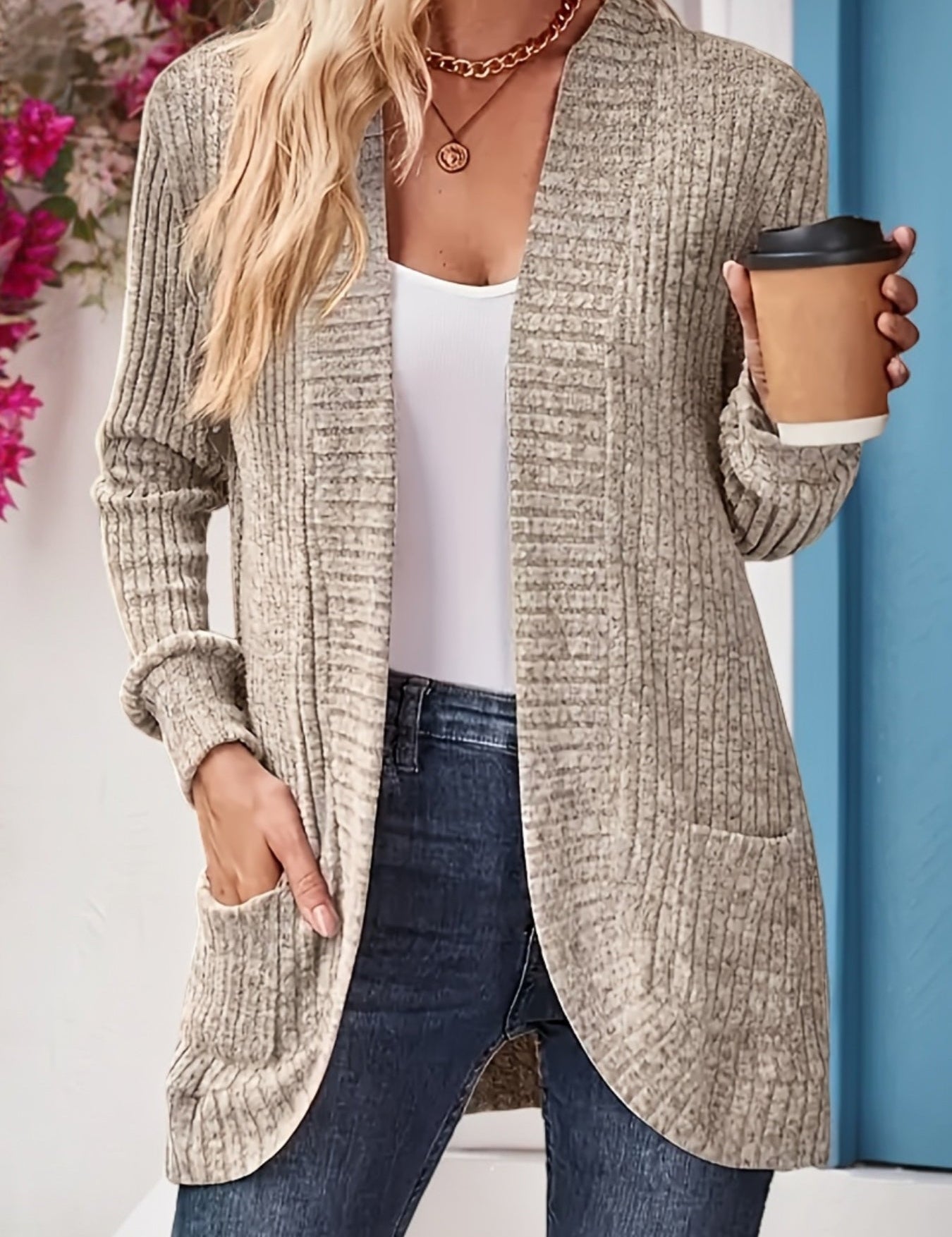 Neva | Eleganter lang-sleeved ribbed-Strickcardigan – Bild 3